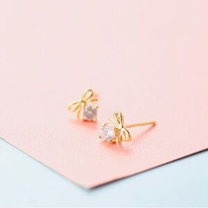Elegant Gold Bow Stud Earrings